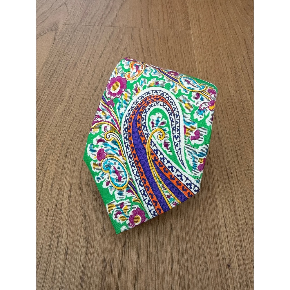 Ralph Lauren Purple Label Green Paisley Silk Tie Multi Color Handmade Classic